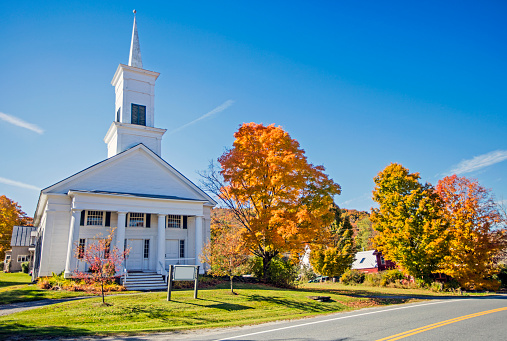 Beautiful white church in New England, USA