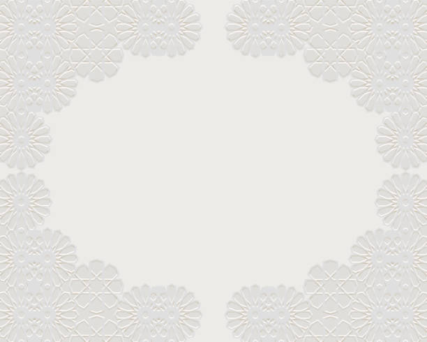 istock Arabic abstract arabesque design greeting card for Ramadan Kareem, Islamic ornamental monochrome detail of mosaic 1306878992