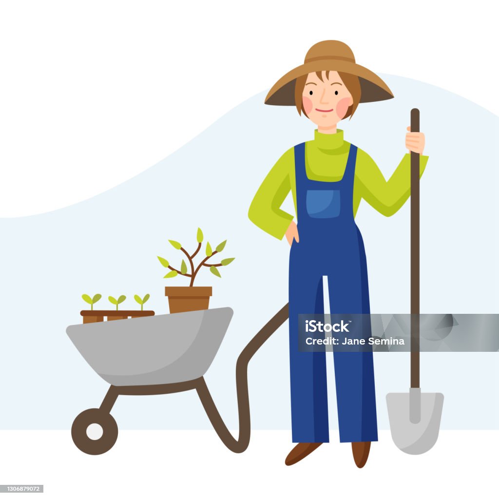 Cô Gái Làm Vườn Trong Một Chiếc Mũ Và Quần Yếm Một Người Phụ Nữ ...