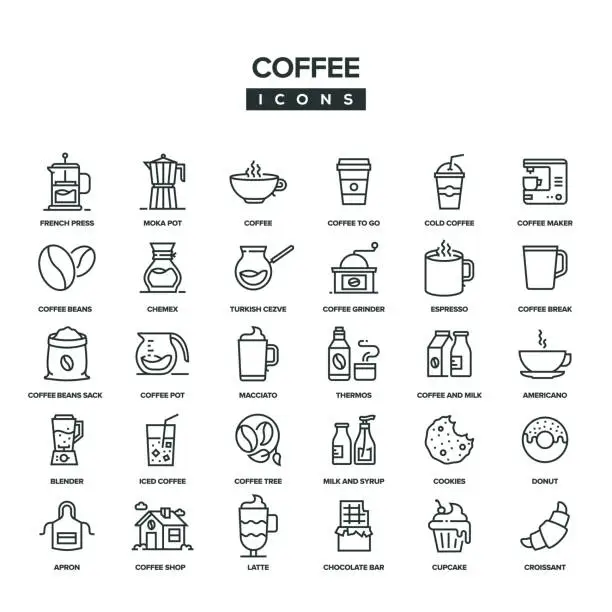 Vector illustration of Coffee Line Icon Set
