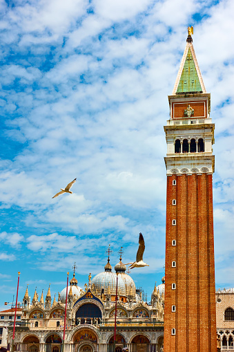 The Campanile in The Saint Mark's square in Venice, Italy. Landmark, venetian cityscape