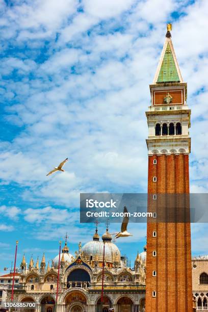 Campanile In Saint Marks Square In Venice Stock Photo - Download Image Now - Campanile - Venice, Venice - Italy, Bell Tower - Tower