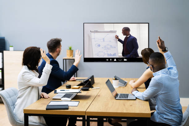 istock Video Conference Call Vote At Collaboration Meeting 1306891058