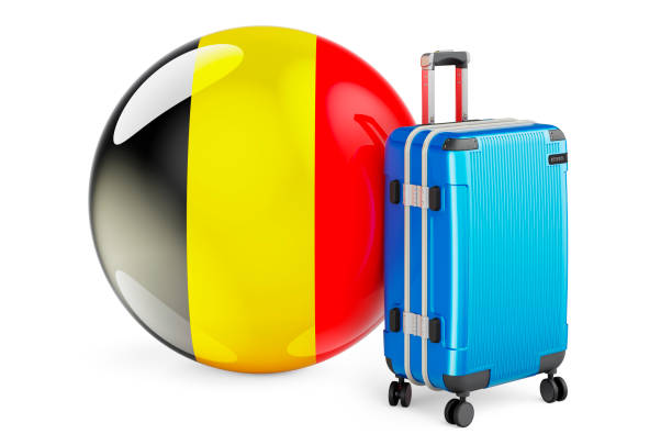 istock Suitcase with Belgian flag. Belgium travel concept, 3D rendering isolated on white background 1306892331