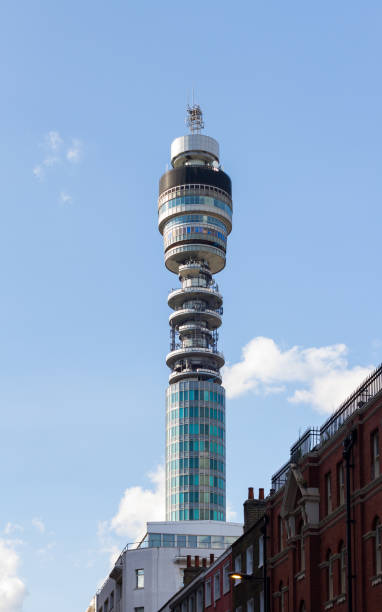 The BT Tower in London London, England - August 5, 2017  The BT Tower in London, England.  The tower in Fitzrovia, London was completed in 1964 and is a communications tower. british telecom photos stock pictures, royalty-free photos & images