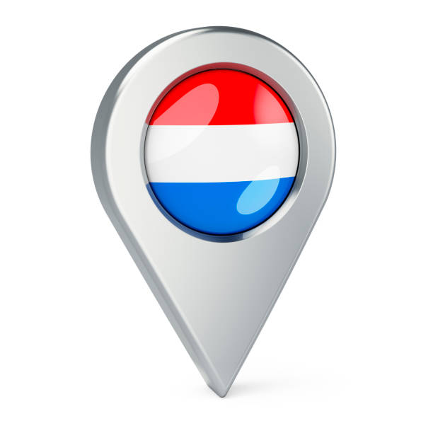 puntero de mapa con bandera de luxemburgo, representación 3d aislada sobre fondo blanco - luxembourg map cartography flag fotografías e imágenes de stock