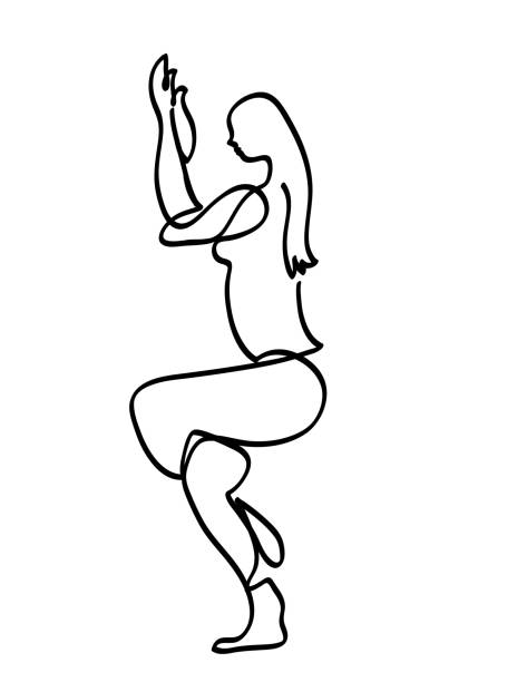 One line drawing of yoga eagle pose. One continuous line drawing of yoga garudasana eagle pose. garudasana illustrations stock illustrations