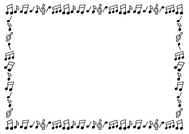 Frame made of monochrome musical note illustrations Frame made of monochrome musical note illustrations music sheet music treble clef musical staff stock illustrations