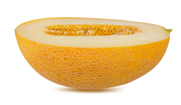 melon isolated on white background with clipping path - peach nectarine fruit portion imagens e fotografias de stock