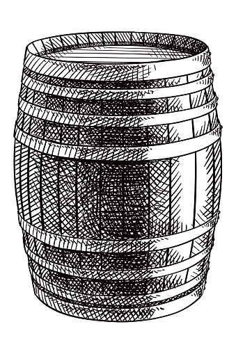 Old style sketch of old wine barrel