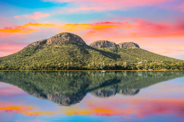 magaliesberg mountains view from hartbeespoort dam during a twilight sky in south africa