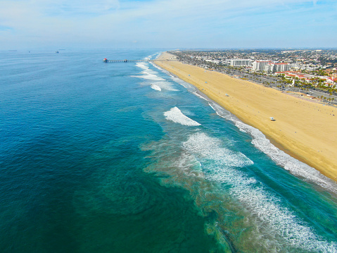 A riptide forms just outside the break in Huntington Beach, California.