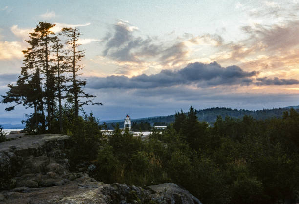 Grand Marais Lighthouse & Trees at Dusk - 1988