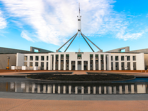 Front view of the Australian Parliament House in Canberra, the Australian Capital Territory