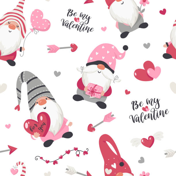 Seamless pattern with Valentine's Day gnomes Seamless pattern with Valentine's Day gnomes. Vector illustration for wrapping paper and scrapbooking happy valentines day book stock illustrations