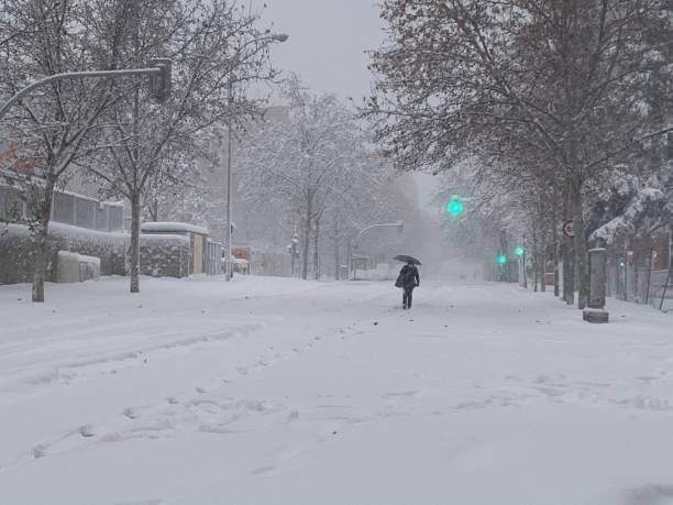 istock Snowy street in Madrid during Filomena 1306920212