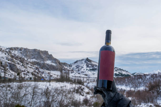 istock Wine bottle in the snow 1306921074
