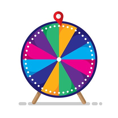 Vector illustration of a multi-colored game show wheel against a white background in flat style.
