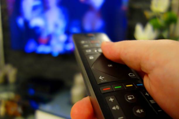 istock tv remote in front of TV 1306922523