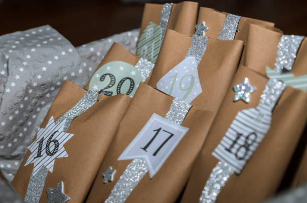 istock Handmade advent calendar with brown paper bags 1306926321