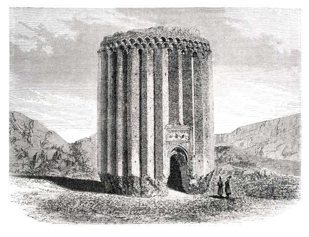 illustrazioni stock, clip art, cartoni animati e icone di tendenza di torre di turul nella città di rey iran 1866 - 1866