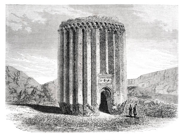 wieża turul w mieście rey iran 1866 - 1866 stock illustrations