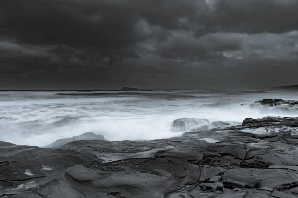 istock Rainy day moody seascape in monochrome 1306930198