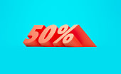 Sale Concept - Red 50 Percent Text Sitting On Blue Background
