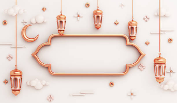 istock Islamic decoration background with arabic window frame crescent lantern cartoon style, ramadan kareem, mawlid, iftar, isra  miraj, eid al fitr adha, muharram, copy space text, 3D illustration. 1306933734