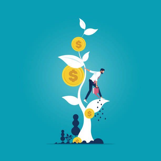 ilustrações de stock, clip art, desenhos animados e ícones de financial growth concept. growing money tree vector illustration - fazer dinheiro