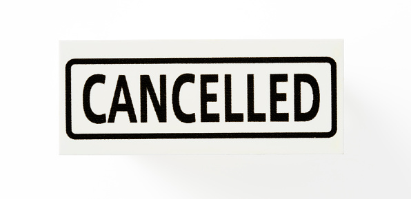 “CANCELLED” rubber stamp, isolated on white background with clipping path.