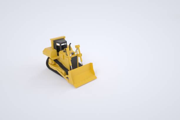 istock 3D model of a yellow tractor with a bucket. Special equipment for construction. Graphics, model. Isolated tractor on a white background 1306944666