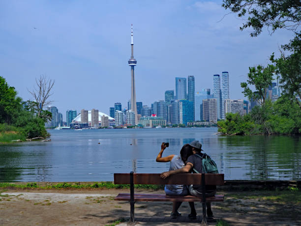 Toronto, Canada - July 12, 2018:  The Centre Island Park provides good views of the city skyline.