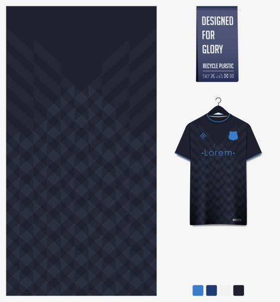 ilustrações de stock, clip art, desenhos animados e ícones de soccer jersey pattern design. geometric pattern on blue abstract background for soccer kit, football kit or sports uniform. t-shirt mockup template. fabric pattern. sport background. - soccer sports uniform soccer uniform jersey