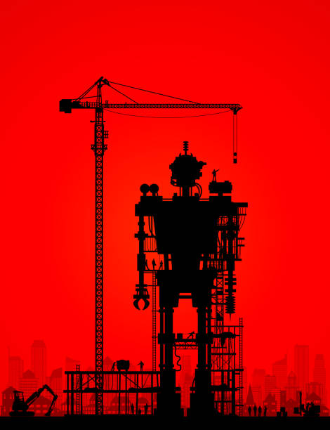 建設中の邪悪なロボット - industrial equipment industry growth silhouette点のイラスト素材／クリップアート素材／マンガ素材／アイコン素材