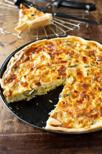 close-up of fresh baked zucchini quiche