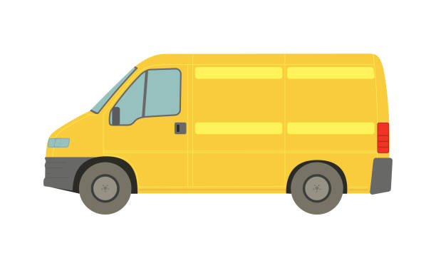 illustrations, cliparts, dessins animés et icônes de grande camionnette jaune sur un fond blanc - vecteur - van white transportation side view