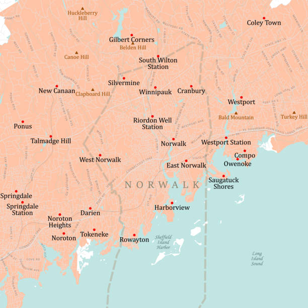 ct fairfield norwalk vector mapa drogowa - fairfield connecticut stock illustrations