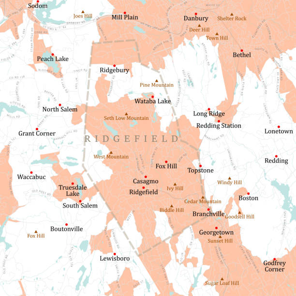 CT Fairfield Ridgefield Vector Road Map CT Fairfield Ridgefield Vector Road Map. All source data is in the public domain. U.S. Census Bureau Census Tiger. Used Layers: areawater, linearwater, roads, rails, cousub, pointlm, uac10. connecticut stock illustrations