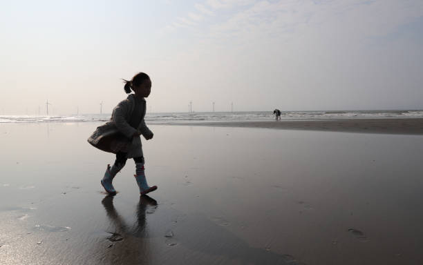 istock silhouette of a girl playing on beach 1306968641