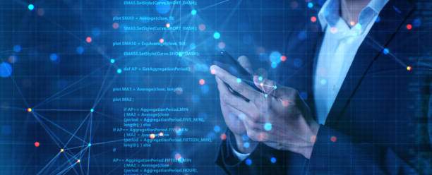 istock Businessman using mobile phone and future technology AI data analyzing finance business investment potential futuristic digital finance symbol computer coding cyber space background 1306973359
