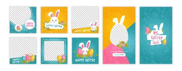 Vector illustration of Happy easter trendy instagram template. Web online shopping banner concept