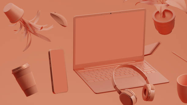 istock This ir 3D render. Pastel colored objects floating mid air. There is smartphone and laptop with blank screens. Can be used as mock-up. 1306975425