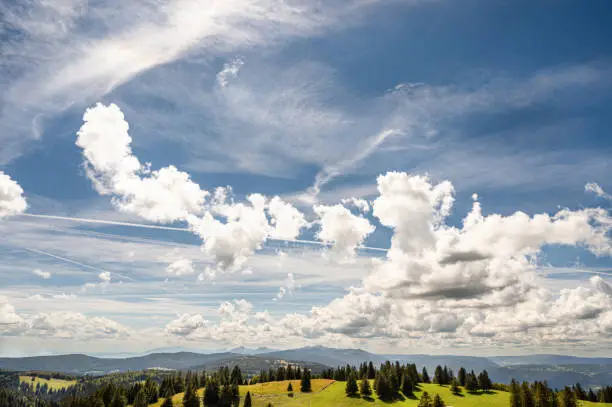 Dramatic sky over the Creux-du-Van area in the canton of Neuenburg (Neuchatel), Switzerland
