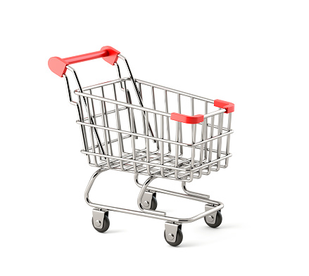Shopping cart with food in the supermarket ￼