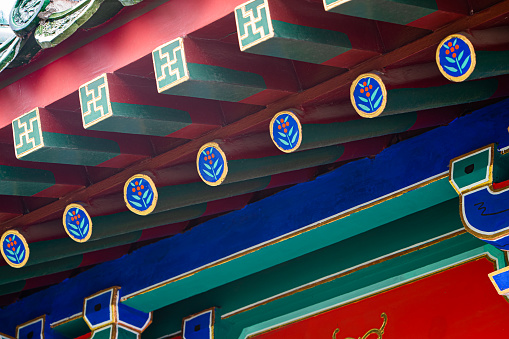 traditional and historical korean hanok tiles in bukchon hanok village in seoul, south korea.