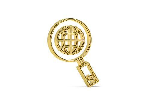 Golden 3d search icon isolated on white background - 3D render