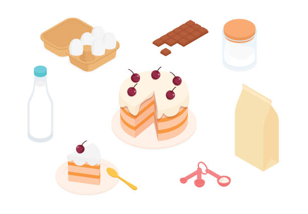 ilustrações de stock, clip art, desenhos animados e ícones de baking cake isometric vector illustration - birthday cupcake pastry baking