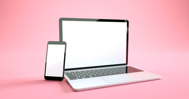 istock Full screen smartphone and laptop mockup design. Digital device set 1306999098