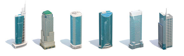 istock Set of different skyscraper buildings isolated on white. 1306999348